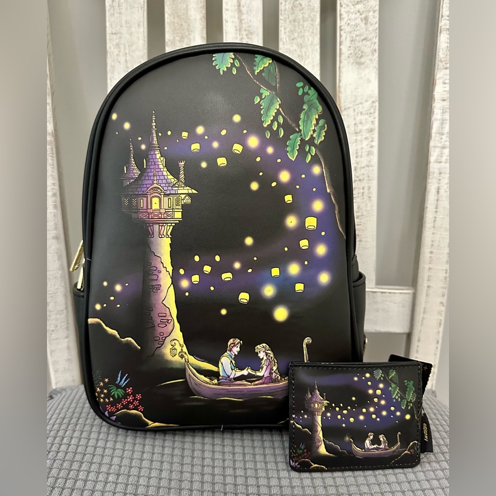 Loungefly Disney Tangled Lanterns Light-Up Mini Backpack & Card Holder-RARE